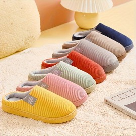 Soft Plush Cozy Ribbed Corduroy House Slippers Anti-skid Slip-on Shoes Indoor For Men Winter Shoes