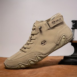 Men's Lace-up Boots, Casual Walking Shoes With Hook And Loop Fastener