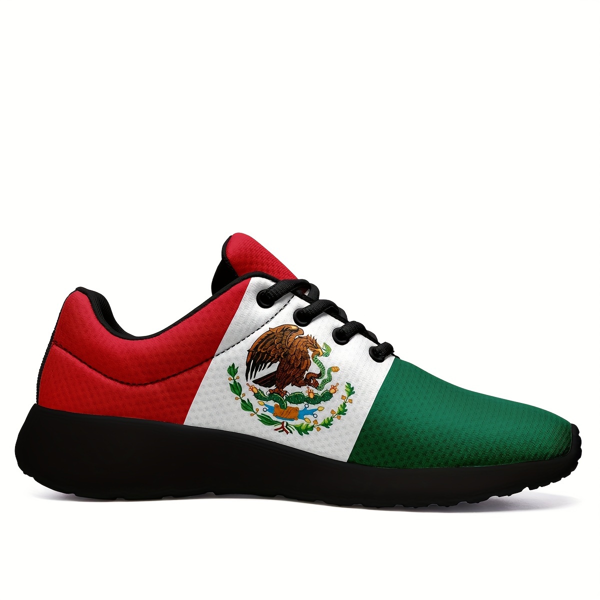 plus size mens trendy mexico national flag pattern sneakers comfy non slip casual soft sole lace up shoes for mens outdoor activities details 4