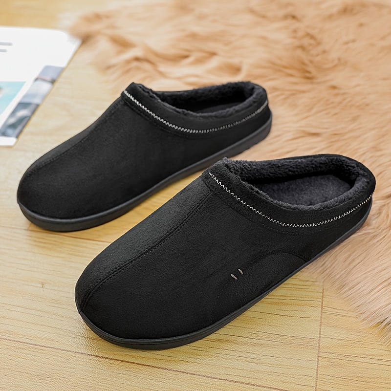 mens plus size soft plush cozy house slippers lightweight breathable anti skid slip on shoes with fuzzy lining and suede uppers for indoor walking autumn and winter details 5