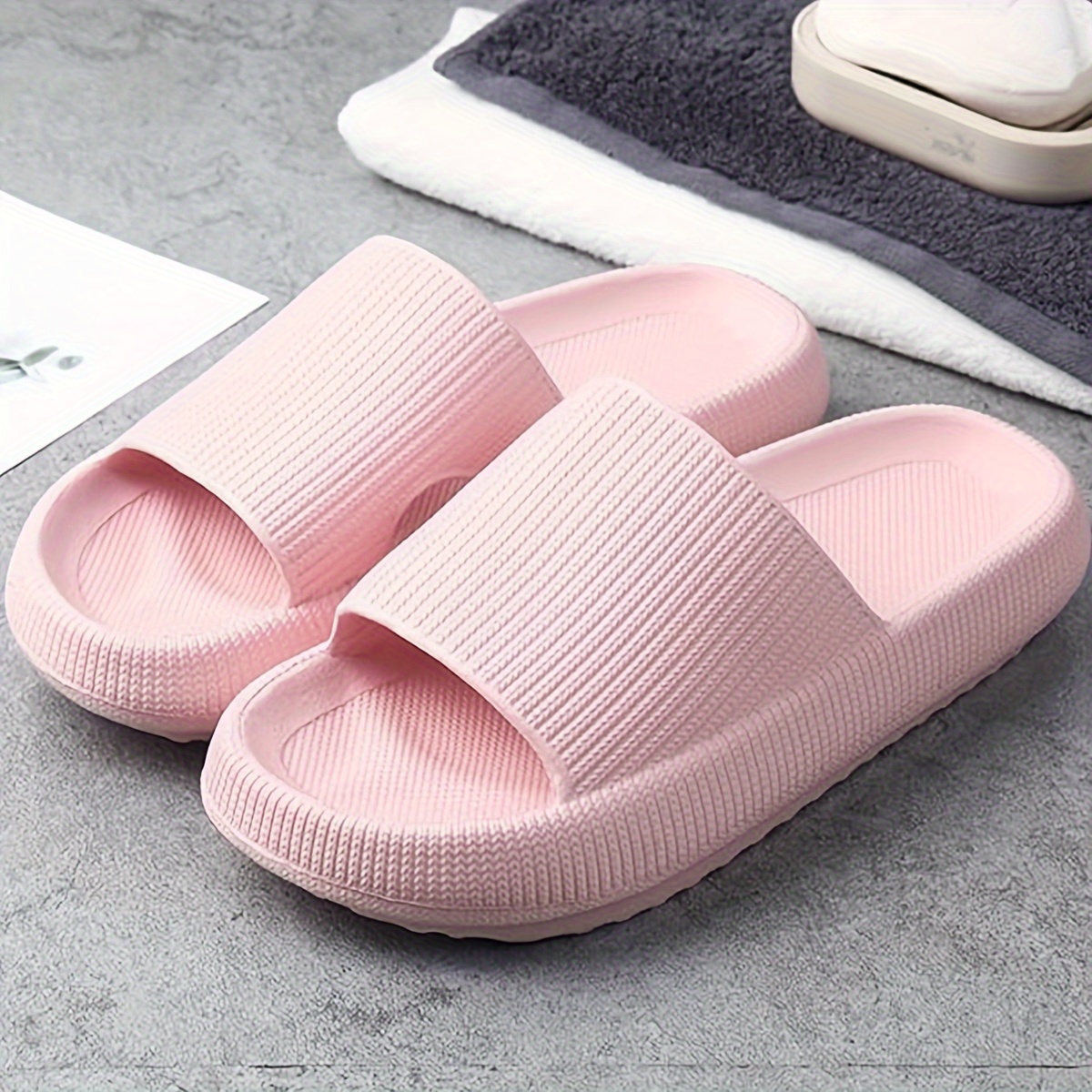 mens solid eva slides non slip quick drying open toe slippers for indoor walking and shower details 8