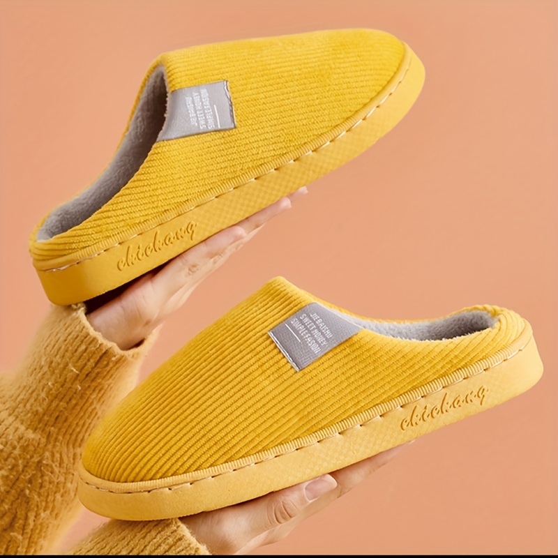 soft plush cozy ribbed corduroy house slippers anti skid slip on shoes indoor for men winter shoes details 1