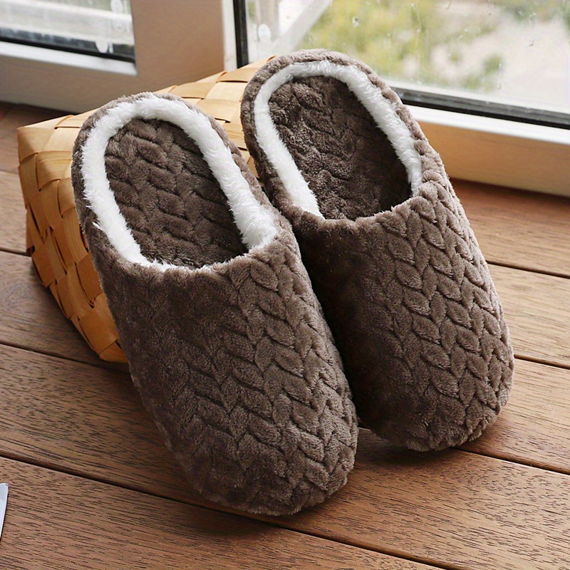 home slippers soft plush cozy house slippers anti skid slip on shoes indoor for men winter shoes details 3