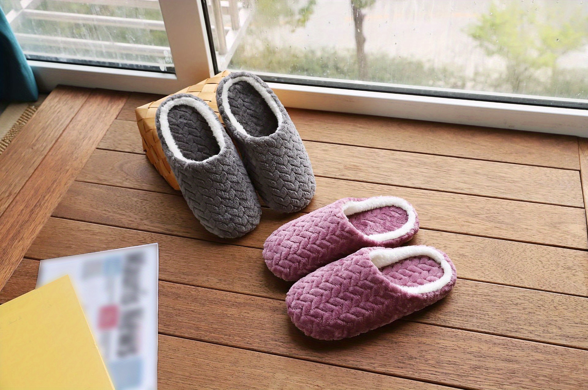 home slippers soft plush cozy house slippers anti skid slip on shoes indoor for men winter shoes details 7