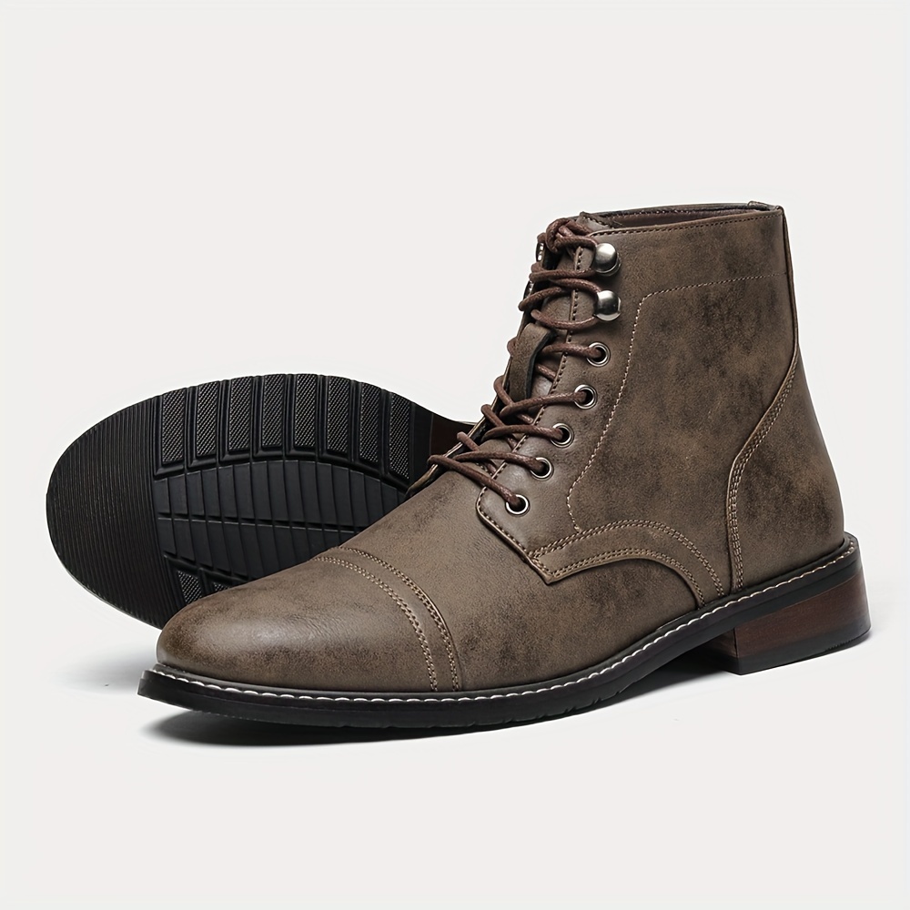 mens trendy vintage cap toe boots breathable high top lace up boots for outdoor details 7