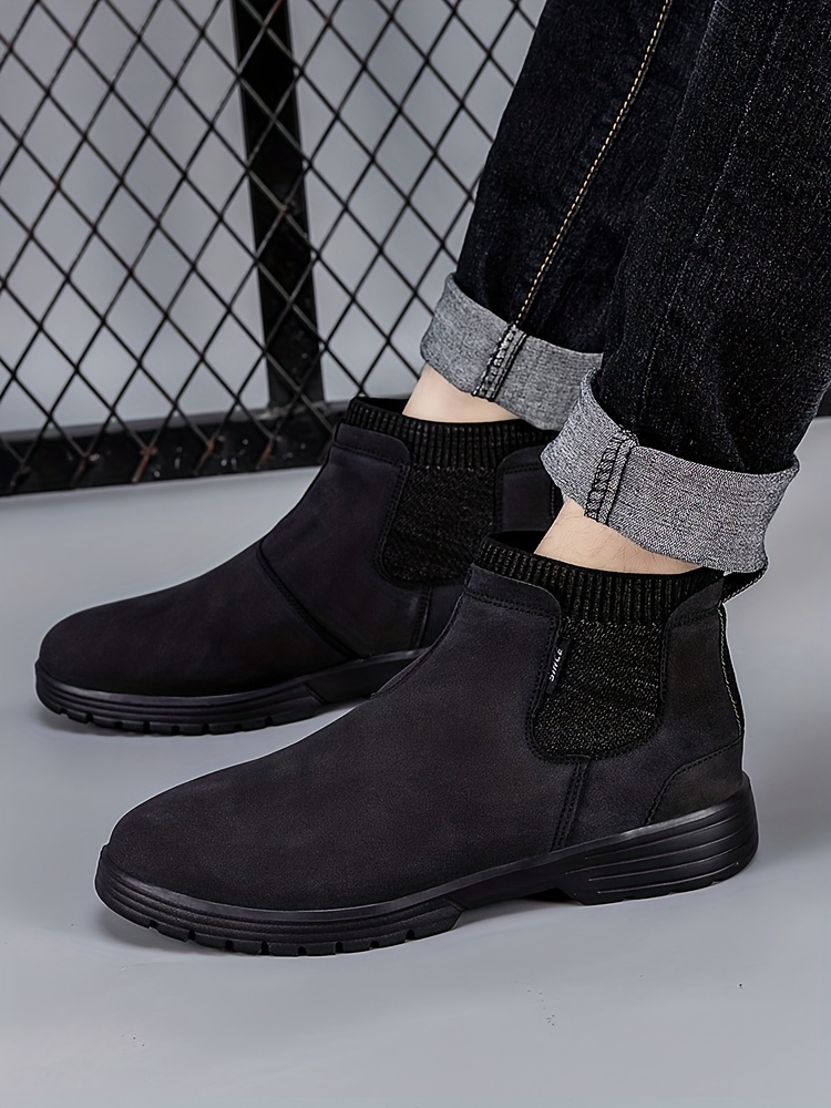 mens comfortable chelsea boots casual walking shoes slip on faux suede boots vintage retro style details 4