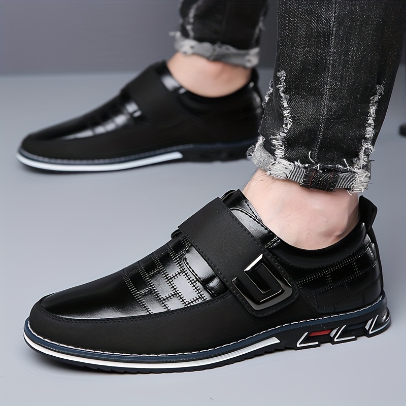 mens dress loafers shoes with hook and loop fastener business formal office shoes casual walking shoes slip on shoes for men details 4