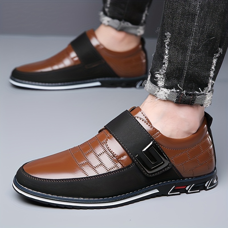 mens dress loafers shoes with hook and loop fastener business formal office shoes casual walking shoes slip on shoes for men details 12