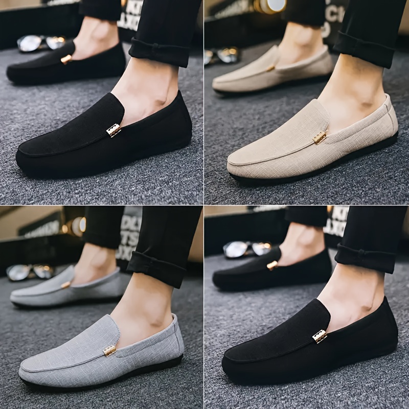 mens solid canvas loafers casual comfy slip on shoes flat shoes for mens outdoor footwear details 3